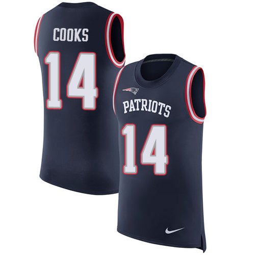 Nike Patriots #14 Brandin Cooks Navy Blue Team Color Men's Stitched NFL Limited Rush Tank Top Jersey - Click Image to Close